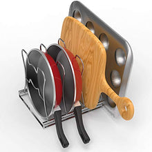 Load image into Gallery viewer, SimpleHouseware Over the Cabinet Door Organizer Holder + 5 Adjustable Compartments Pan and Pot Lid Organizer
