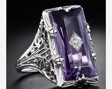 Load image into Gallery viewer, Metmejiao Vintage Women 925 Silver Ring Purple Gemstone Party Wedding Engagement Jewelry Cocktail Party Bridal Engagement Hollow Engraving Band (9)
