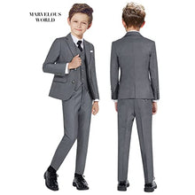Load image into Gallery viewer, Marvelous World Boys' Suits Slim Fit 5 Pieces Adjustable Waist Boys Formal Suit Set Dark Gray Size 8
