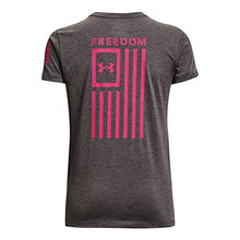 Load image into Gallery viewer, Under Armour Women's New Freedom Flag T-Shirt , Charcoal Medium Heather (019)/Virtual Pink , Small
