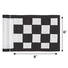 Load image into Gallery viewer, Golf City Products Checkered Mini Golf Flag with Tube Insert - Putting Green Flags are 8" L x 6" H and Made from Premium 420D UV-Stabilized Nylon for Truly Durable Golf Flags for Yard (Black &amp; White)
