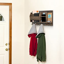 Load image into Gallery viewer, Wooden Key Holder for Wall, Mail Organizer Wall Mount with 4 Key Hooks, Wall Mounted Hanging Keys Rack with Sunglasses Storage, Rustic Home Decor for Entryway
