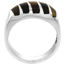 Load image into Gallery viewer, Sterling Silver Obsidian &amp; Tiger Eye Ring for Men Oval Vertical Stripes Solid Back Handmade, Size 10
