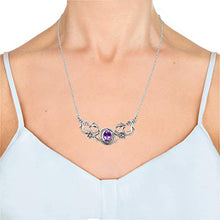 Load image into Gallery viewer, PZ Paz Creations 925 Sterling Silver Openwork Victorian Swirl-Design Statement Necklace for Women | 2.40ct Birthstone Gemstone | Hypoallergenic Fine Jewelry (Amethyst)
