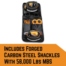 Load image into Gallery viewer, GearAmerica Off-Road Recovery Kit - Ultimate 4x4 Winching Accessories - Includes Tow Strap, Tree Saver, Heavy Duty Snatch Block Pulley, Winch Line Dampener, Recovery Gloves &amp; Black D-Ring Shackles
