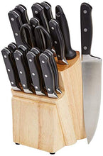 Load image into Gallery viewer, Amazon Basics 18-Piece Premium Kitchen Knife Block Set, High-Carbon Stainless Steel Blades with Pine Wood Knife Block
