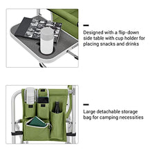 Load image into Gallery viewer, FUNDANGO Portable Lightweight Folding Camping Director Chair with Side Table Oversized Camp Chair Aluminum Fold Up Chair Heavy Duty Holds up to 300lbs, Green, 19" D x 25.2" W x 34.5" H
