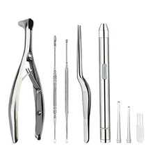 Load image into Gallery viewer, Earwax Removal Kit 5 Pcs, Ear Wax Cleaning Tool Set, Ear Pick with LED Light USB Charging, Stainless Steel Ear Curette, Earwax Tweezer, Ear Canal Dilator, Ear Wax Remover Tool with Storage Box
