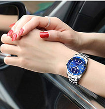 Load image into Gallery viewer, Couple Watches Classic Silver Stainless Steel Watch His and Hers Waterproof Quartz Watch(Silver Blue)
