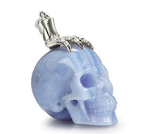 Load image into Gallery viewer, Skullis Necklace of Blue Lace Agate Carved Crystal Skull and Silver Bones Pendant for Men and Women, 925 Sterling Silver Chain,Skull Jewelry.
