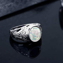 Load image into Gallery viewer, Gem Stone King 925 Sterling Silver Oval White Simulated Opal Men's Ring 4.00 Ct (Size 8)
