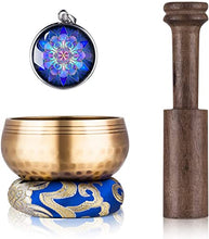 Load image into Gallery viewer, Tibetan Singing Bowl Set - Sing Bowl Unique Gift Helpful for Meditation, Yoga, Relaxation, Chakra Healing, Prayer and Mindfulness (Golden)
