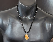 Load image into Gallery viewer, ElisaJewelryArt - Natural Raw Citrine Pendant Natural Black Onyx Beaded Necklace Genuine Gemstone Money Stone Clasp Closure Hematite Necklace Unisex Necklace (22, Raw Citrine)
