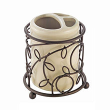 Load image into Gallery viewer, iDesign Twigz Ceramic Toothbrush Holder Stand for Bathroom, Vanity Countertops in Master, Guest, and Kids' Bathrooms, 3.7" x 3.7" x 4.1", Vanilla and Bronze
