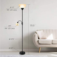 Load image into Gallery viewer, Floor Lamp - Standing Lamp, 9W+4W Energy Saving LED Bulbs, Torch Lamp with Adjustable Reading Lamp, 3000K Warm White, LED Floor Lamps for Bedroom, Living Room, Office, Working, Reading
