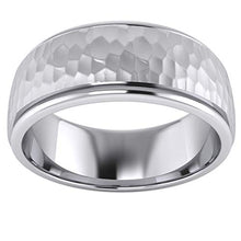 Load image into Gallery viewer, Heavy Solid Sterling Silver 8mm Hammered Unisex Wedding Band Comfort Fit Ring Raised Center Polished Sides (12)
