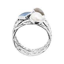 Load image into Gallery viewer, Silpada 'Day Trip' Natural Labradorite, Kyanite &amp; 6-6.5 mm Freshwater Cultured Pearl Ring in Sterling Silver Size 11

