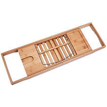 Load image into Gallery viewer, Wine Rack H Luxury Bamboo Bathtub Caddy Bath Tub Tray with Extending Sides Built in Book Tablet Holder Cellphone Tray &amp; Integrated Wineglass Holder and Other Accessories Placement
