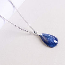 Load image into Gallery viewer, iSTONE 925 Sterling Silver Natural Gemstone Blue Kyanite Water Drop Pendant Necklace with 18" Silver Chain
