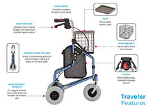 Load image into Gallery viewer, NOVA Traveler 3 Wheel Rollator Walker, All Terrain 8” Wheels, Includes Bag, Basket and Tray, Diamond Sky Blue
