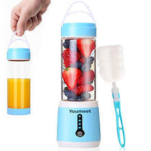 Load image into Gallery viewer, Portable Personal Blender,Youmeet Shakes and Smoothie Blender,Rechargeable USB Blender,4 LED Power lights Portable Juicer Cup Blender with Cup Lid and Cleaner Brush for Healthy Fruits Veggies Ice Drink Work Sports Travel

