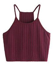 Load image into Gallery viewer, SheIn Women's Summer Basic Sexy Strappy Sleeveless Racerback Crop Top Burgundy Medium
