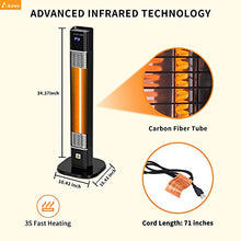 Load image into Gallery viewer, AKIRES Indoor Outdoor Patio Heater,1500W Electric Infrared Heater,34IN Portable Space Radiant Tower Heater with Remote,Waterproof,24H Timer,Large Room Heater for Bedroom Office Garage Backyard Porch
