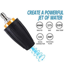 Load image into Gallery viewer, Bopopo 4000PSI Pressure Washer Turbo Nozzle Spray Tip 360° Rotating 1/4'' Quick Connect with 7 Spray Nozzle Tips Kit Multiple Degrees(0, 15, 25, 40 Degrees,Rinse1,Soap2) 4.0 GPM 4.0 Orifice.
