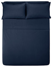 Load image into Gallery viewer, AmazonBasics Deluxe Microfiber Striped Sheet Set, Navy Blue, Queen

