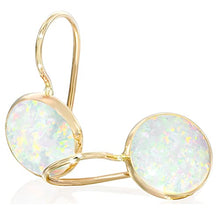 Load image into Gallery viewer, 14k Solid Yellow Gold White Opal 8mm Gemstone Dangle Earrings, Dainty Opal Gemstones Earrings, Bridal Handmade Wedding Jewelry Gift for Brides, Graduation Gift

