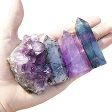 Load image into Gallery viewer, Mimosa Healing Crystal Wands,Mini Size Natural Crystal Quartz Standing Point|1-2.5'' Amethyst Crystal,Rainbow Fluorite Crystal &amp;Natural Black Tourmaline in Quartz Crystal Tower&amp;Deep Amethyst Cluster
