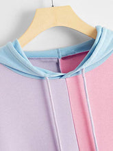 Load image into Gallery viewer, SweatyRocks Women's Cute Color Block Long Sleeve Pullover Hooded Sweatshirts Top Purple Pink L

