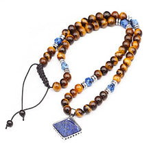 Load image into Gallery viewer, Natural Lapis Pendant Natural Lapis Hematite Tiger Eye Beaded Gemstone Necklace Best Friend Gift For Men Unisex Necklace Gift For Him
