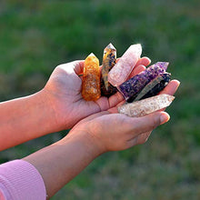 Load image into Gallery viewer, Healing Crystal Wand Set of 6 Orgonite – Includes 3” Amethyst Crystal, Tigers Eye, Rose Quartz, Black Tourmaline Stone, Citrine and Clear Quartz Orgone Crystal Plus Black Tourmaline Necklace
