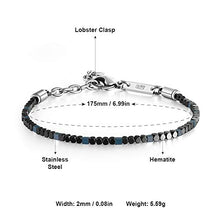 Load image into Gallery viewer, QLEESI Hematite Bracelet Designs from Italy, 6.99Inches - 8.59Inches, 2mm Natural Black Bead Cuff with Adjustable Lobster Clasp, Magnetic Hematite Bangle for Mens and Womens (Blue Plated)

