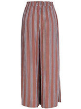 Load image into Gallery viewer, Simplee Women's Elegant Striped Split High Waisted Belted Flowy Wide Leg Pants, Rust Red Stripe, 4/6, Small
