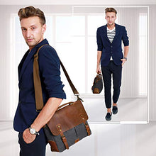 Load image into Gallery viewer, Wowbox Messenger Satchel Bag for Men and Women,Vintage Canvas Real Leather 14-inch Laptop Briefcase for Everday use 13"(L) x10.5(H) x 4.1"(W)(Gray)

