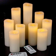 Load image into Gallery viewer, Antizer Flameless Candles Led Candles Pack of 9 (H 4" 5" 6" 7" 8" 9" x D 2.2") Ivory Real Wax Battery Candles with Remote Timer
