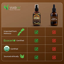 Load image into Gallery viewer, VoilaVe USDA and ECOCERT Pure Organic Moroccan Argan Oil for Skin, Nails &amp; Hair Growth, Anti-Aging Face Moisturizer, Cold Pressed, Hair Moisturizer, Rich in Vitamin E &amp; Carotenes, 4 fl oz
