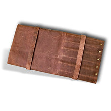 Load image into Gallery viewer, Large Handmade Leather Knife Roll - 11 Pocket Knife Bag with Buckle
