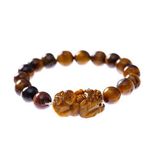 Load image into Gallery viewer, Prime Fengshui Prosperity Feng Shui 10mm Tiger Eye Stone Beads Elastic Bracelet with Pi Xiu/Pi Yao Attract Wealth and Good Luck
