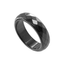 Load image into Gallery viewer, Gem Avenue 6mm Wide Simulated Hematite Magnetic Faceted Band Ring Size 7.5
