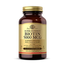 Load image into Gallery viewer, Solgar Biotin 5000 mcg, 100 Veg Caps - Promote Healthy Skin, Nails &amp; Hair - Supports Energy Production, Protein, Carbohydrate &amp; Fat Metabolism - Vitamin B - Non GMO, Vegan, Gluten Free - 100 Servings
