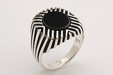 Load image into Gallery viewer, Motif Modern Style Ottoman Oval Black Onyx Turkish Handmade Jewelry 925 Sterling Silver Men's Ring All Size Options Size
