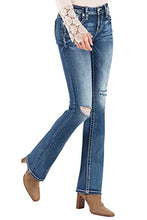 Load image into Gallery viewer, Miss Me Women's Sassy Night Mid-Rise Boot Jeans with Embroidered Dreamy Horse in The Moon (28, Dark Blue)
