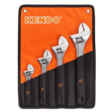 Load image into Gallery viewer, KENDO 4pcs Heavy Duty Adjustable Wrench Set - 6", 8", 10" &amp; 12" Wrench - Drop Forged Heat Treated Chrome Vanadium Steel - Roll-up Storage Pouch Included
