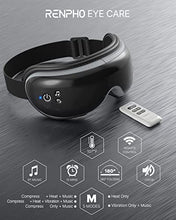 Load image into Gallery viewer, RENPHO Eye Massager with Heat and Vibration, Compression Bluetooth Music, Remote Control, Temple Eye Massage Mask Rechargeable for Relax Eye Strain, Dark Circles Eye Bag Dry Eyes Improve Sleep-Black
