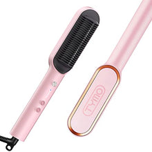 Load image into Gallery viewer, TYMO Ring Pink Hair Straightener Brush – Hair Straightening Iron with Built-in Comb, 20s Fast Heating &amp; 5 Temp Settings &amp; Anti-Scald, Perfect for Professional Salon at Home
