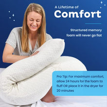 Load image into Gallery viewer, Snuggle-Pedic Full Body Pillow for Adults - Made in USA, 20 x 54 Long Pillow w/ Shredded Memory Foam &amp; Kool-Flow Pillow Cover, GreenGuard Gold Certified
