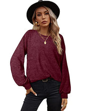 Load image into Gallery viewer, OFEEFAN Oversized Pullover Chenille Sweaters for Women Crewneck Balloon Sleeve Wine Red Size L
